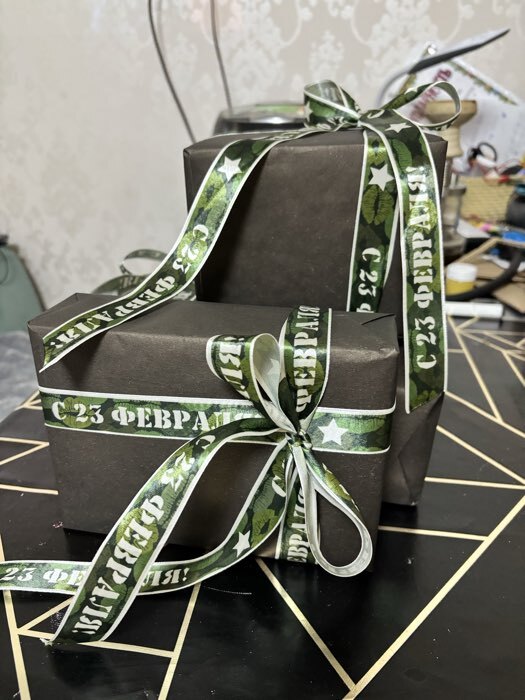 Фотография покупателя товара Лента атласная «С 23 Февраля!», 2.5 см × 22.5 (± 1) м, зелёная - Фото 2