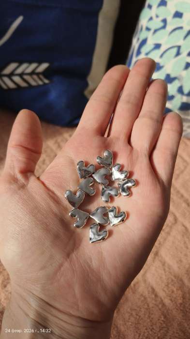 Фотография покупателя товара Бусина для творчества металл "Сердечко" серебро 1.1х1.1 см - Фото 2