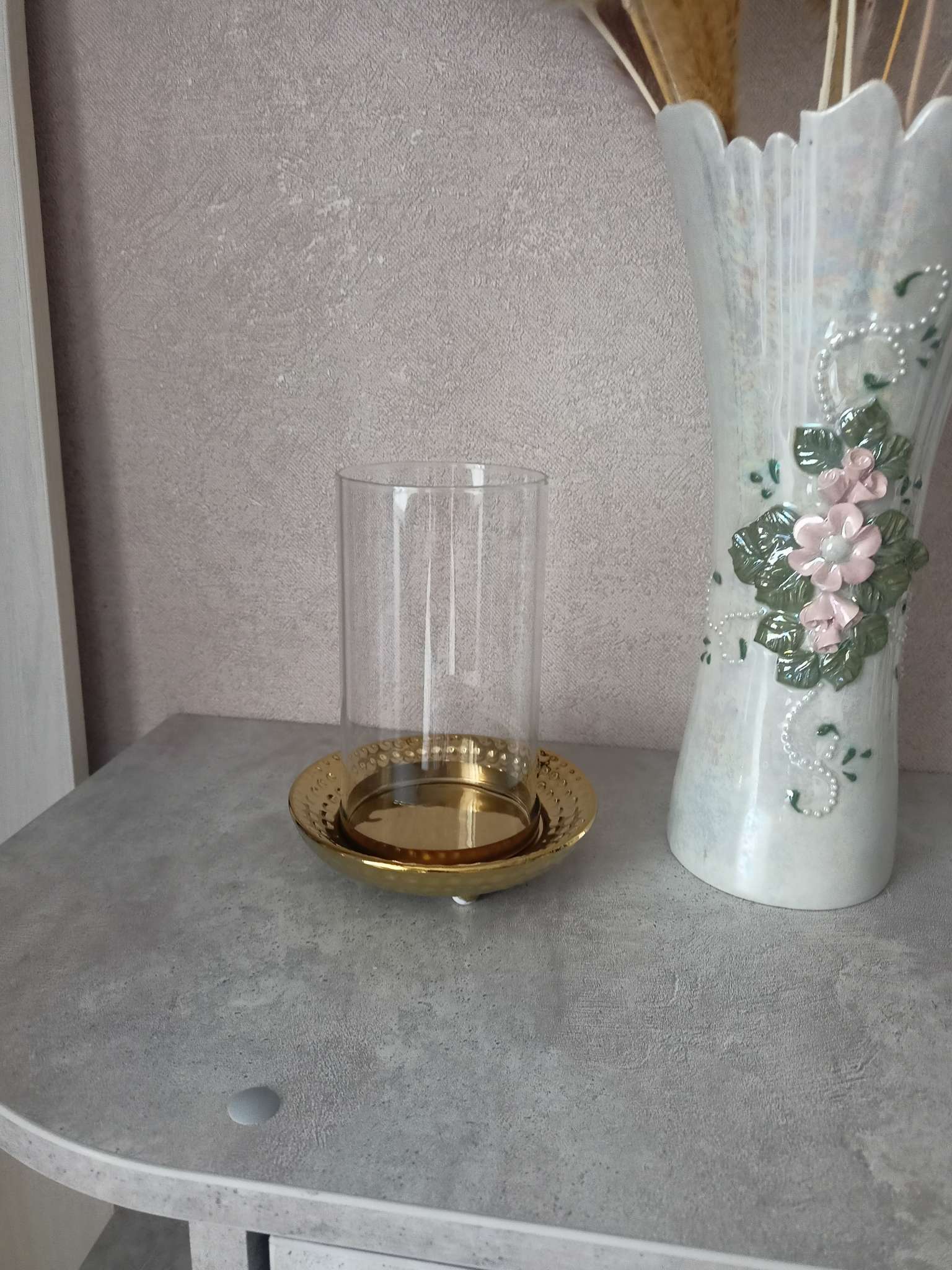 Фотография покупателя товара Подсвечник на 1 свечу «Моро», керамика, стекло, d=8 см, золото, 12×12×17.2 см - Фото 1