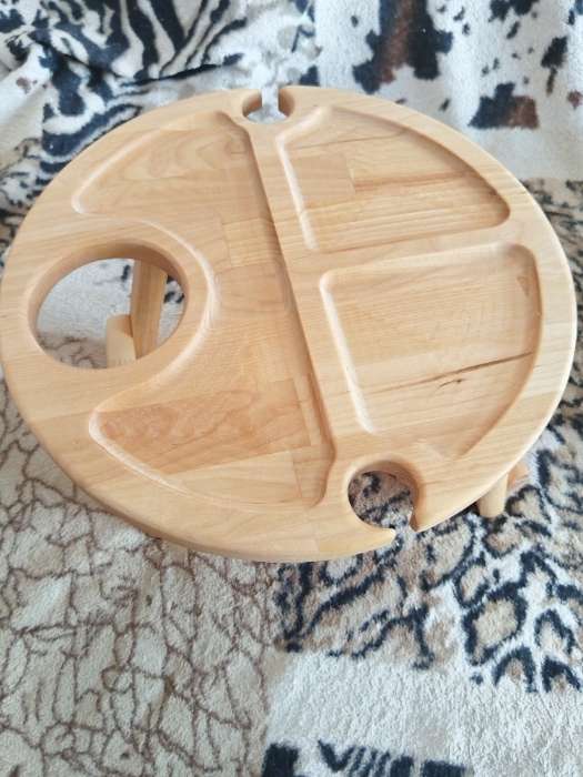 Фотография покупателя товара Столик - поднос для вина Adelica, менажница со складными ножками, на 2 персоны, d=32×1.8 см, дерево берёза - Фото 3