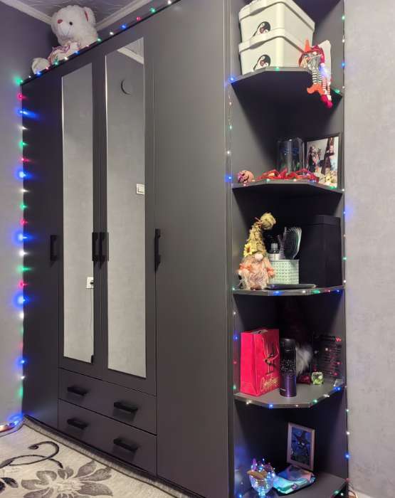 Фотография покупателя товара Шкаф четырёхстворчатый «Квадро», с зеркалом, 1600×487×2200 мм, цвет графит - Фото 4