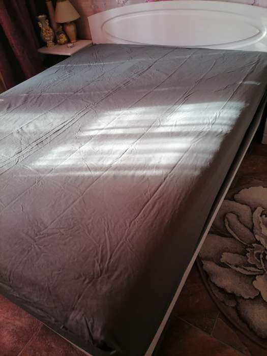 Фотография покупателя товара Простыня на резинке 2-спальная «Этель», 180×200+25 см, бязь, серо-зелёная - Фото 1