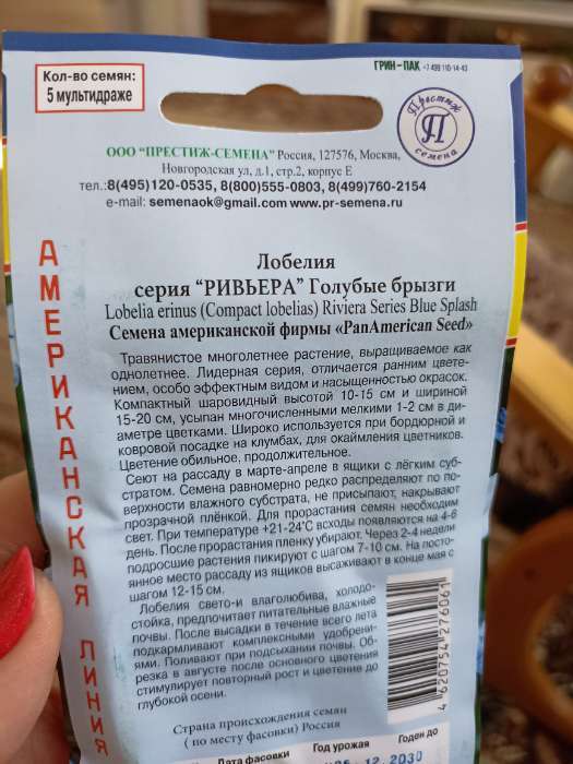 Фотография покупателя товара Семена цветов Лобелия кустовая «Голубые брызги», серия «Ривьера», однолетник, мультидраже, 5 шт., «Престиж семена» - Фото 1