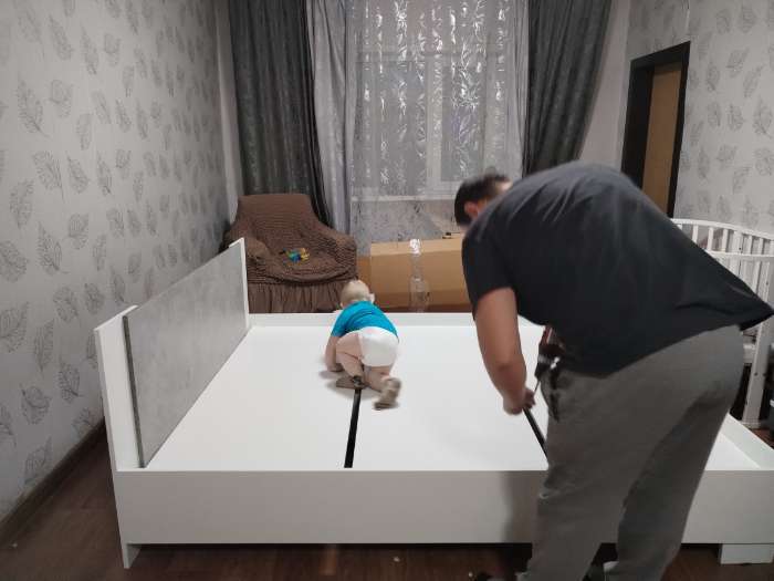 Фотография покупателя товара Кровать двуспальная Nova, 1634×2058×785 мм, спальное место 1600×2000 мм, цвет белый/ бетон - Фото 1