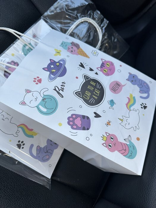 Фотография покупателя товара Пакет подарочный крафт «Коты», 22×12×27 см, крученая ручка, 1 шт. - Фото 1