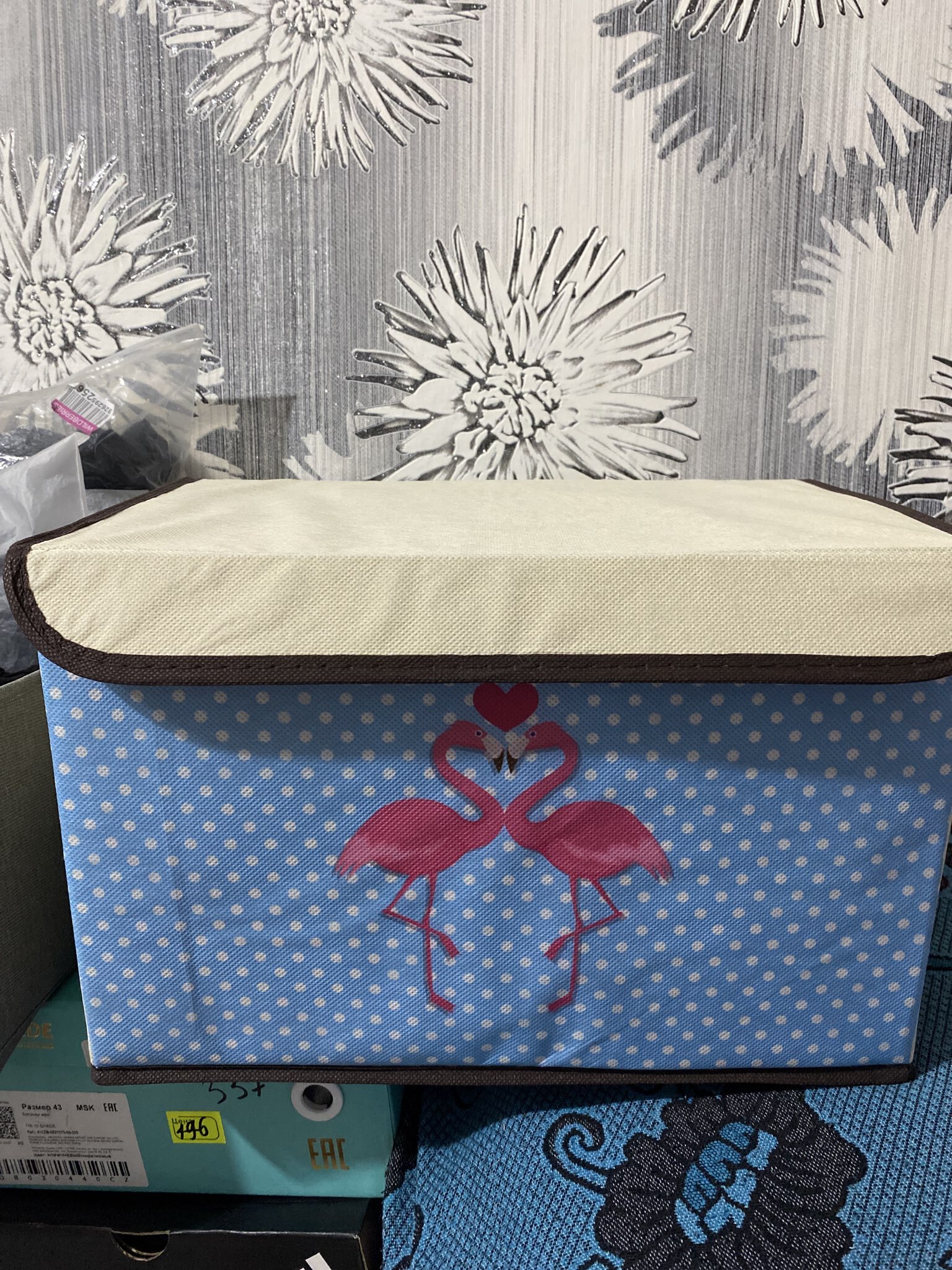 Фотография покупателя товара Короб стеллажный для хранения с крышкой «Фламинго», 39×25×25 см, бежевый - Фото 1