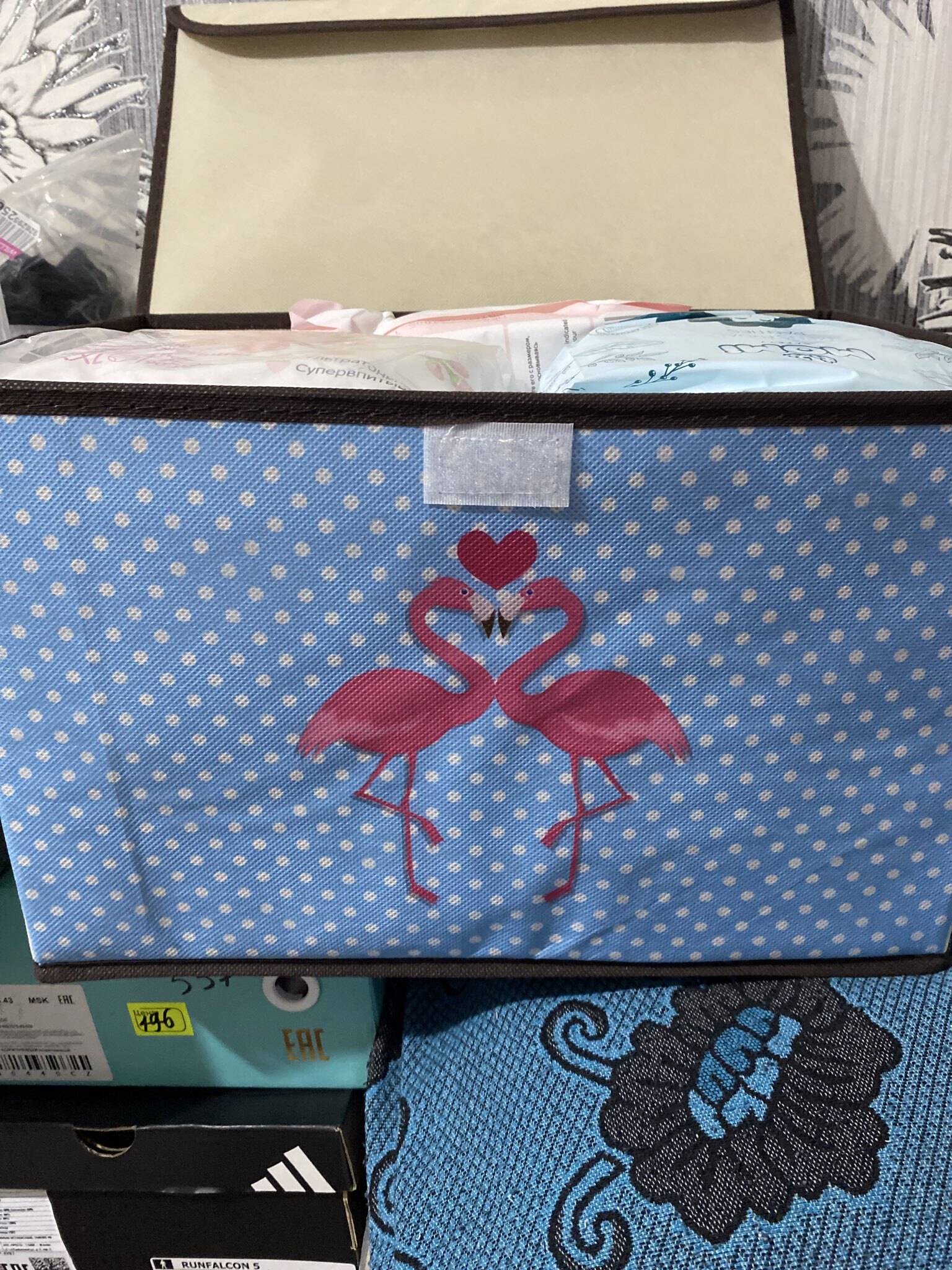 Фотография покупателя товара Короб стеллажный для хранения с крышкой «Фламинго», 39×25×25 см, бежевый - Фото 2