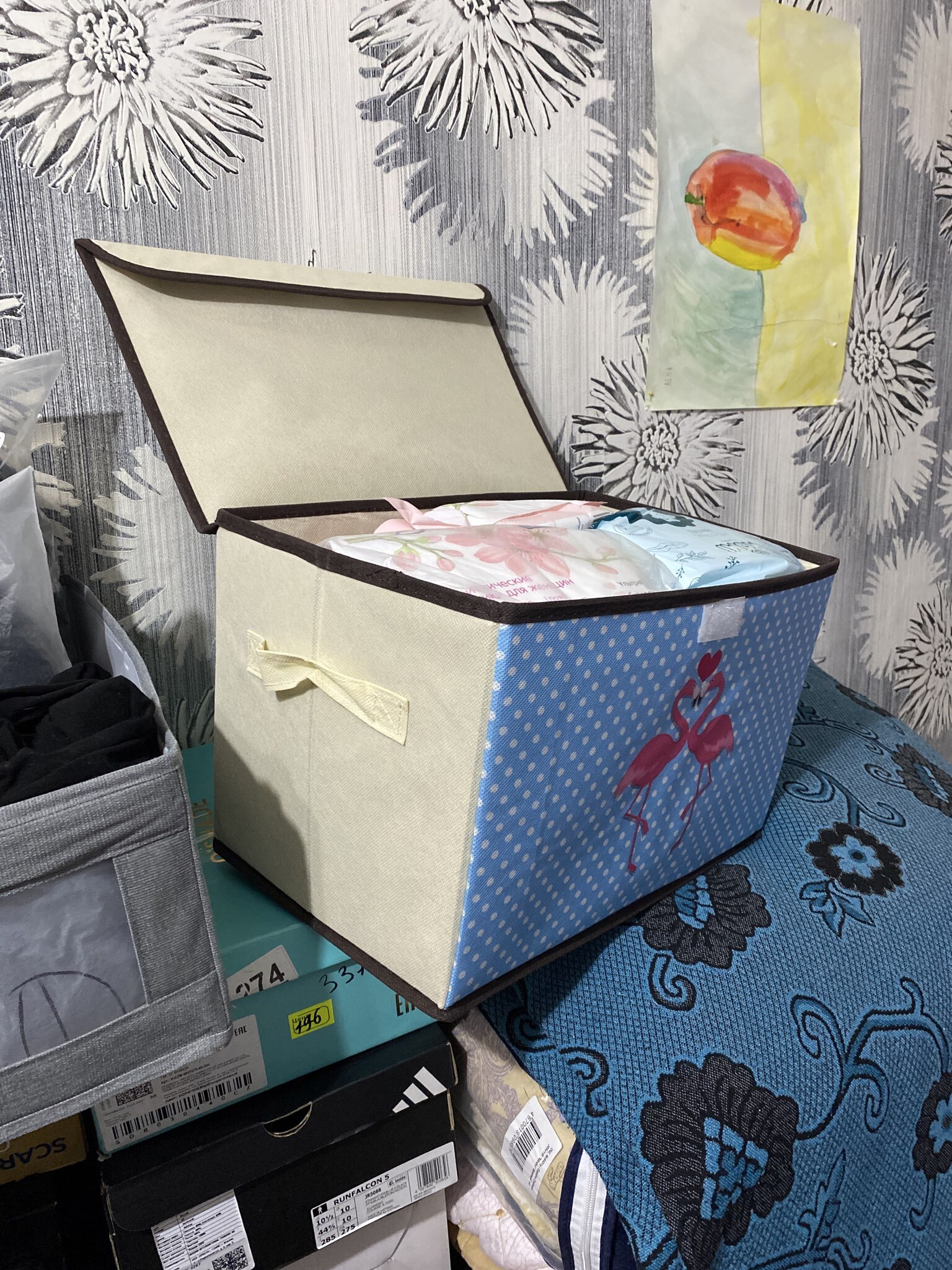 Фотография покупателя товара Короб стеллажный для хранения с крышкой «Фламинго», 39×25×25 см, бежевый - Фото 4