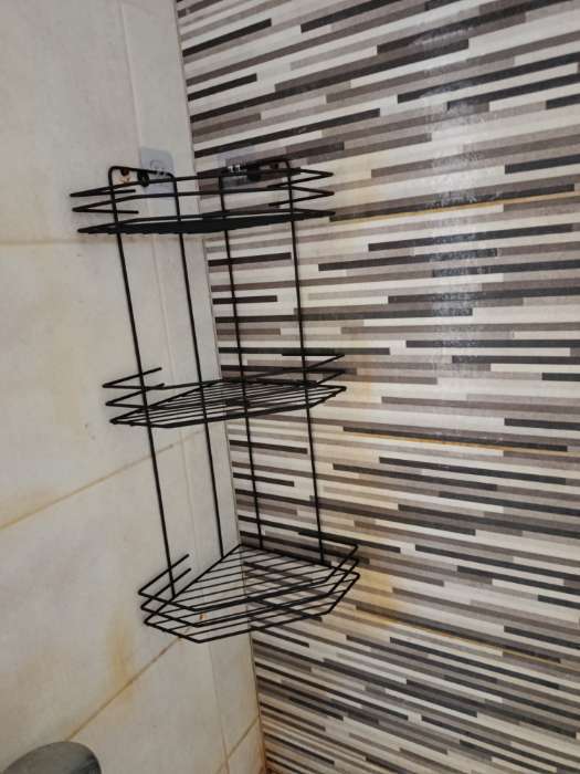 Фотография покупателя товара Полка для ванной угловая 3-х ярусная, 20.5×20.5×52 см, чёрная - Фото 1