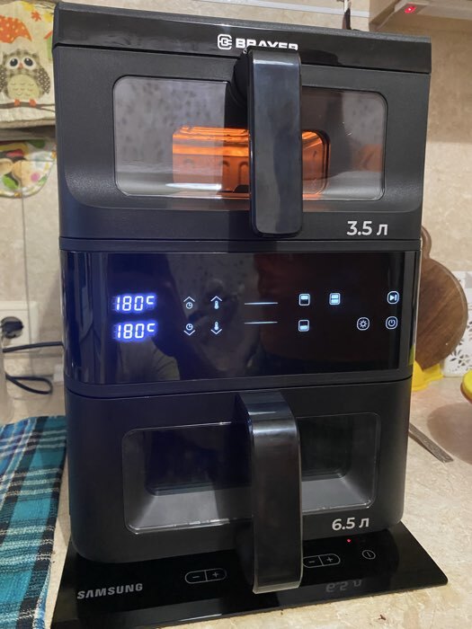 Фотография покупателя товара Аэрогриль BRAYER 2048BR, 2500 Вт, 2 чаши, 10 программ, 200°С, LED-дисплей, таймер, решётка - Фото 1