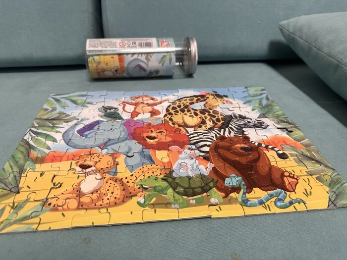 Фотография покупателя товара Пазл в тубусе «Зверята джунглей», 96 деталей - Фото 1