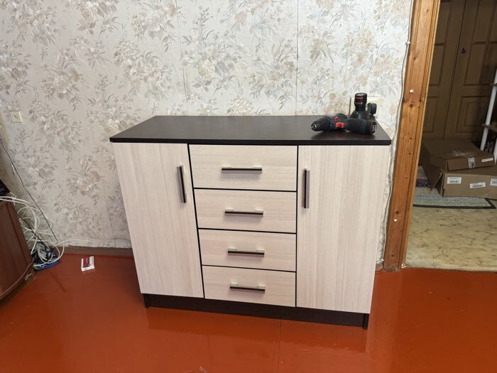 Фотография покупателя товара Комод для хранения «Эра. К1000–2Д», 4 ящика, 2 дверцы, 1000×430×830 мм, цвет венге/лоредо - Фото 1