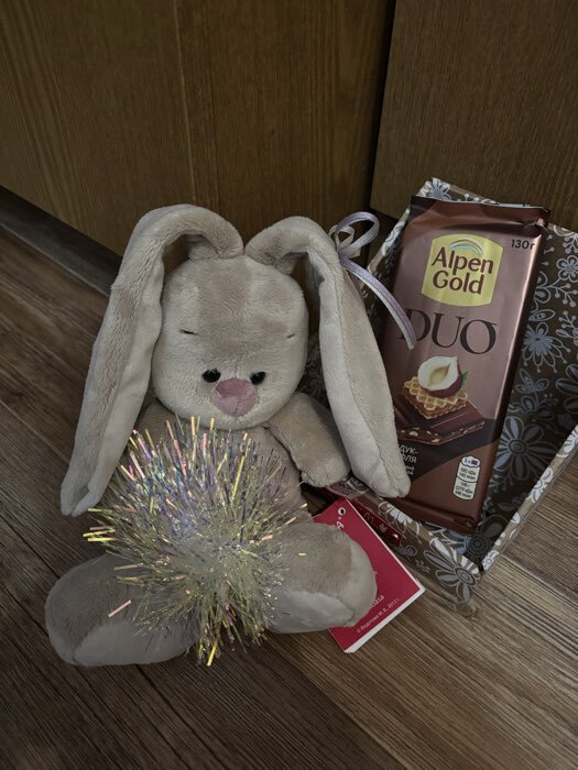 Фотография покупателя товара Мягкая игрушка «Зайка Ми с новогодней подвеской», 15 см - Фото 2