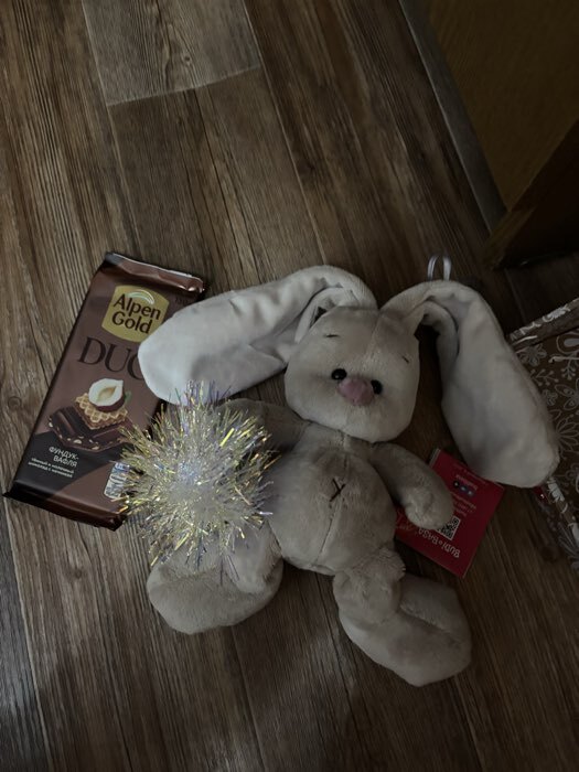 Фотография покупателя товара Мягкая игрушка «Зайка Ми с новогодней подвеской», 15 см - Фото 3