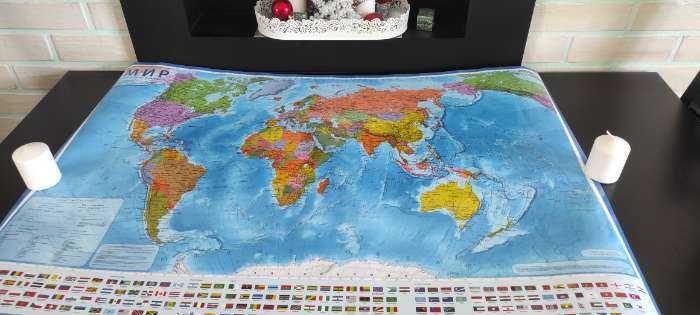 Фотография покупателя товара Географическая карта мира политическая, 101 х 70 см, 1:32 М, ламинированная, настенная