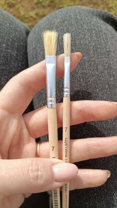 Фотография покупателя товара Кисть для рисования, щетина, № 7, плоская, деревянная ручка, международный размер - Фото 2