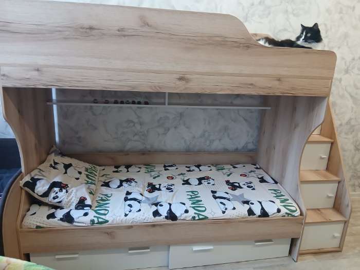 Фотография покупателя товара Кровать двухъярусная «Геометрия 2», с лесенкой, спальное место 800×1800 мм, 2258×842×1611 мм, цвет делано светлый/белый - Фото 3