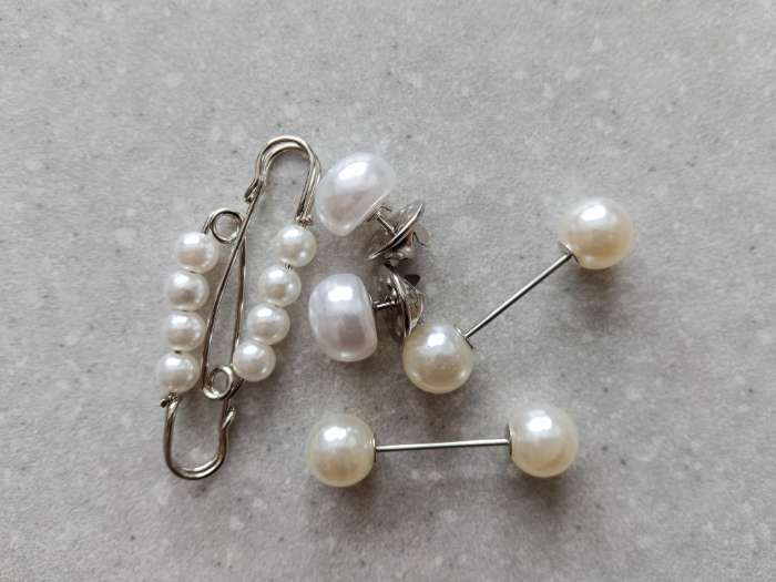 Фотография покупателя товара Набор булавок «Жемчужная нежность», 6 шт. 3.5 см, белый в серебре - Фото 1