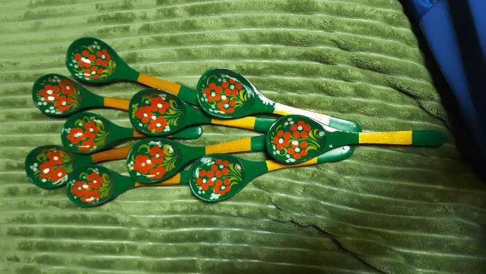 Фотография покупателя товара Ложка «Зеленушка», салатная, 6×21, хохлома - Фото 1