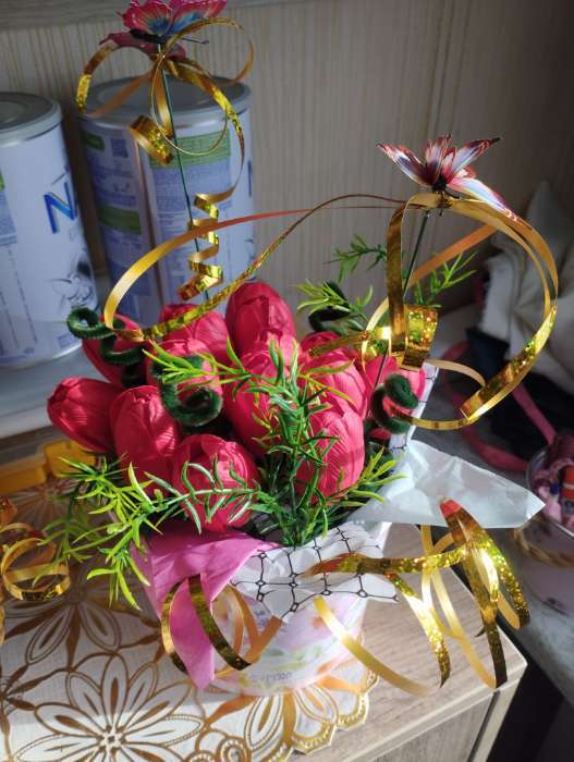 Фотография покупателя товара Мыльные цветы, тюльпаны, розовые, набор 50 шт., в коробке - Фото 2