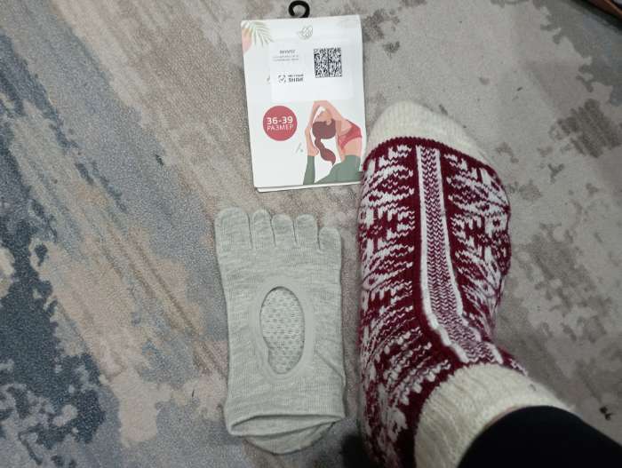 Фотография покупателя товара Носки для йоги Sangh, р.36-39, прорезиненные, серые - Фото 1