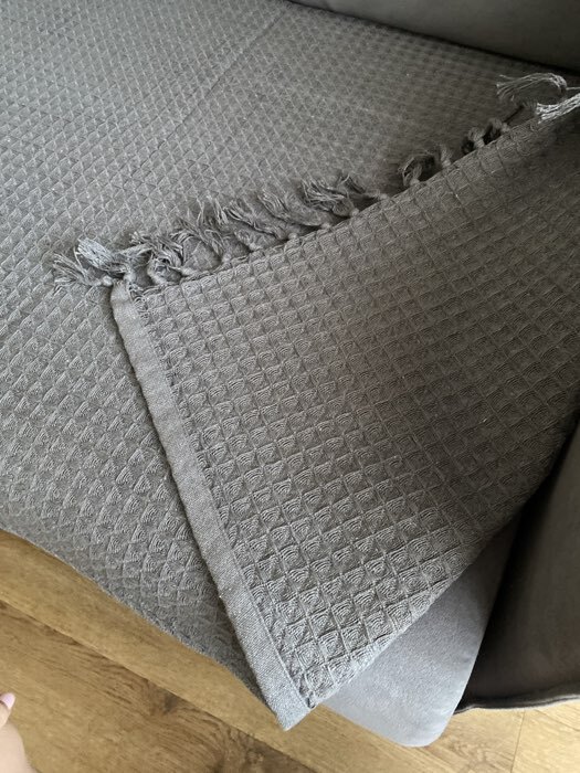 Фотография покупателя товара Плед вафельный «Этель» 220×240 см, хлопок 100%, серый - Фото 1