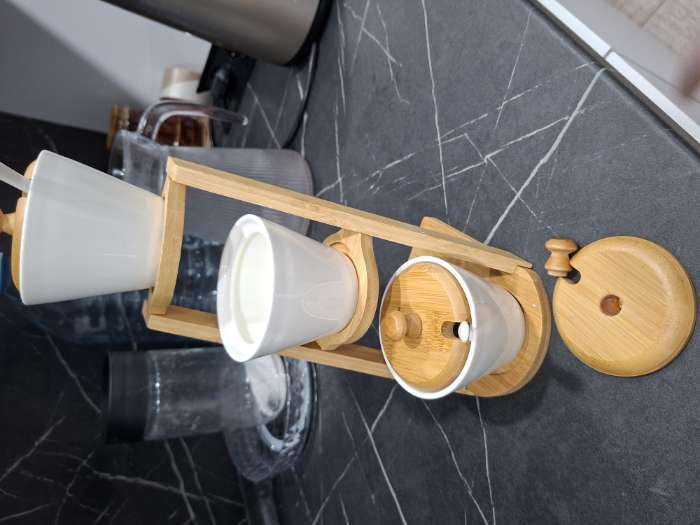 Фотография покупателя товара Банки для сыпучих BellaTenero, 150 мл, с ложками, на бамбуковой подставке, фарфор, белые - Фото 12