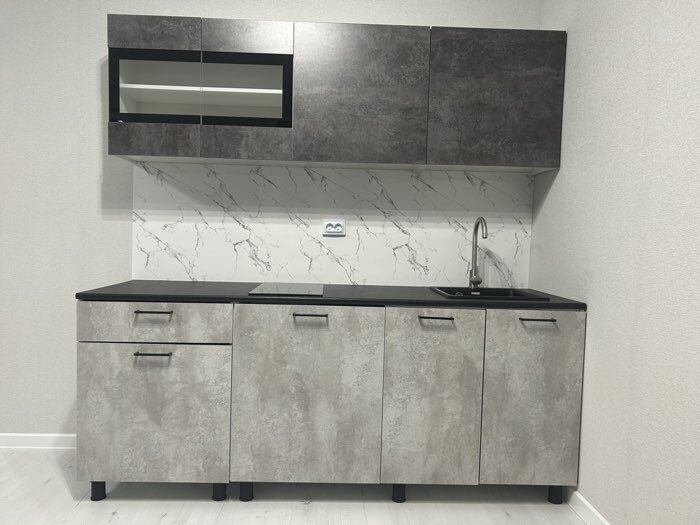 Фотография покупателя товара Кухонный гарнитур прямой «КГ9», 2000 мм, цвет цемент тёмный/цемент светлый/белый/столешница чёрная матовая - Фото 1