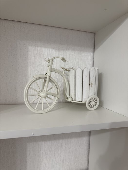 Фотография покупателя товара Декоративное кашпо для цветов «Велосипед», 26×12×18 см, дерево, пластик, белое - Фото 1