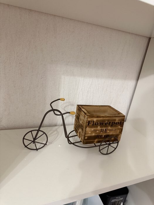 Фотография покупателя товара Декоративное кашпо для цветов «Велосипед», 23×12×11 см, дерево, пластик, белое, Greengo - Фото 2