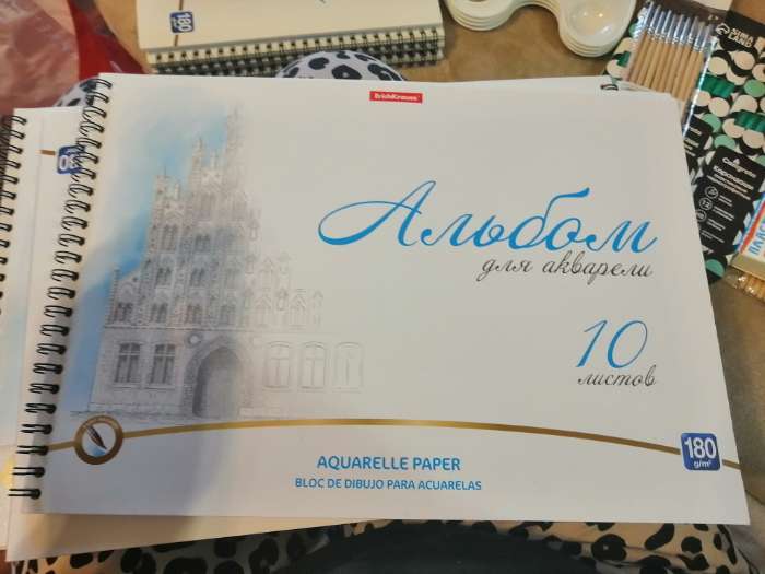 Фотография покупателя товара Альбом для акварели А4, 10 листов на спирали, ErichKrause Towers, блок 180 г/м², экстра белая, перфорация для отрыва, твёрдая подложка - Фото 3