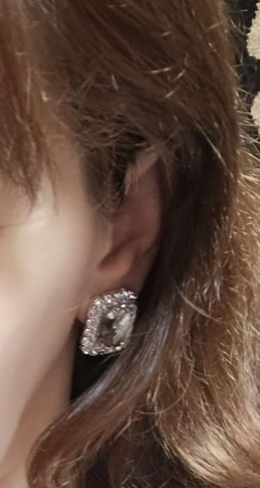 Фотография покупателя товара Серьги со стразами «Роскошь», прямоугольник, жёлто-белые в серебре - Фото 1