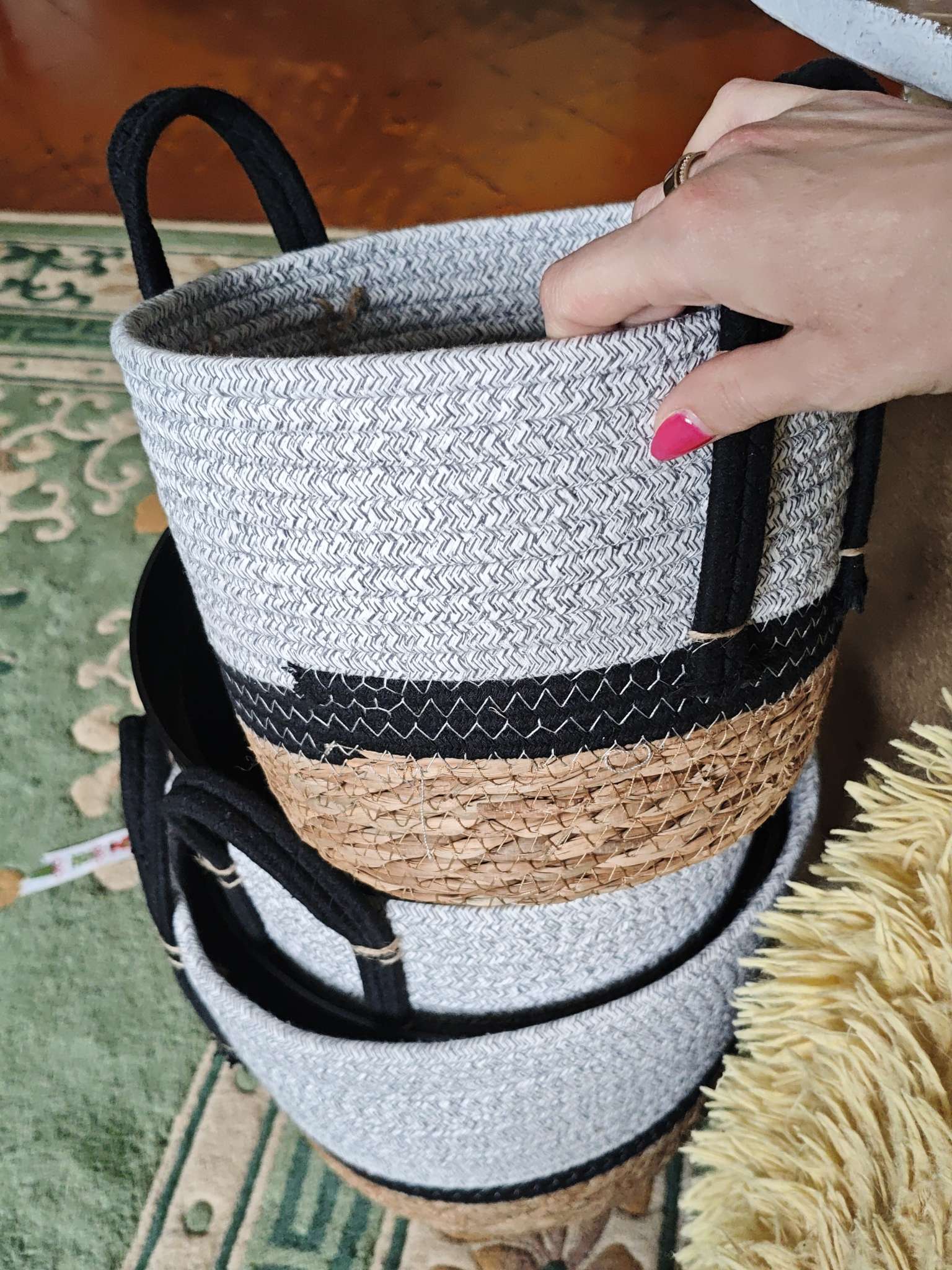 Фотография покупателя товара Кашпо плетёное для цветов «Инга», коричнево-серое, набор 3 шт. - Фото 1