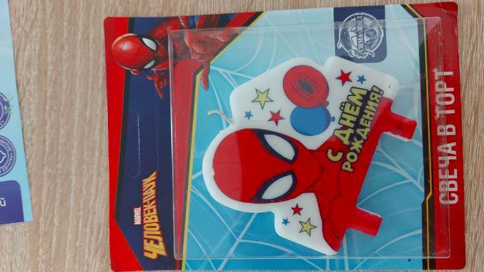 Фотография покупателя товара Свеча в торт "С Днем Рождения!", Человек-паук, 8×8 см - Фото 1