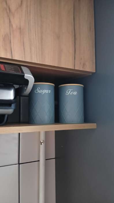 Фотография покупателя товара Банка для сахара Magistro Sugar Graphite, 9.5×13.5 см, с бамбуковой крышкой, серая - Фото 1