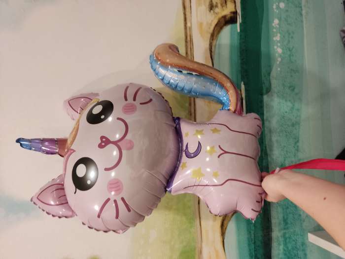 Фотография покупателя товара Шар фольгированный 35" «Котёнок-единорог», розовый - Фото 5