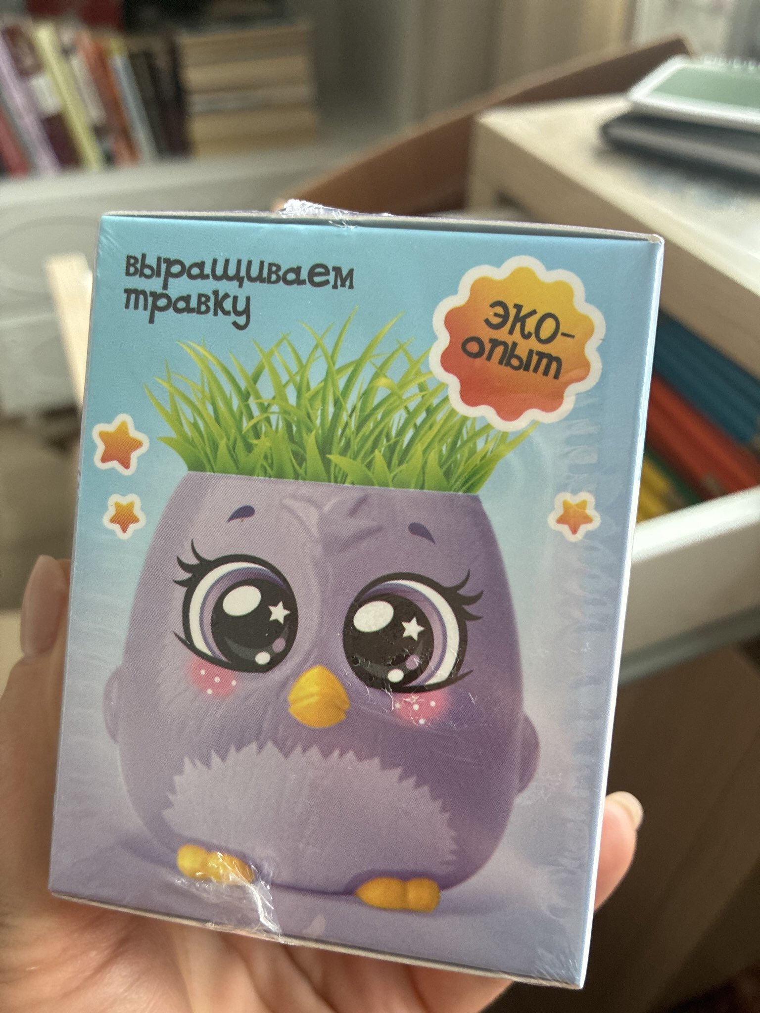 Фотография покупателя товара Набор для опытов, для детей «Пташки, выращиваем травку», растение в фиолетовом горшочке - Фото 2