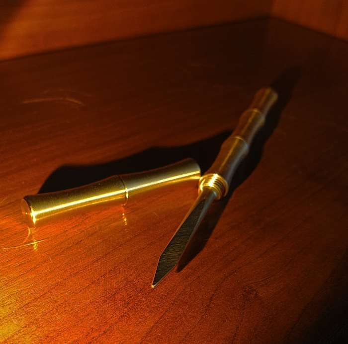 Фотография покупателя товара Нож для китайского чая Пуэр ДЖЕКИЧАЙ, 14.5 см, латунь, золотистый - Фото 2