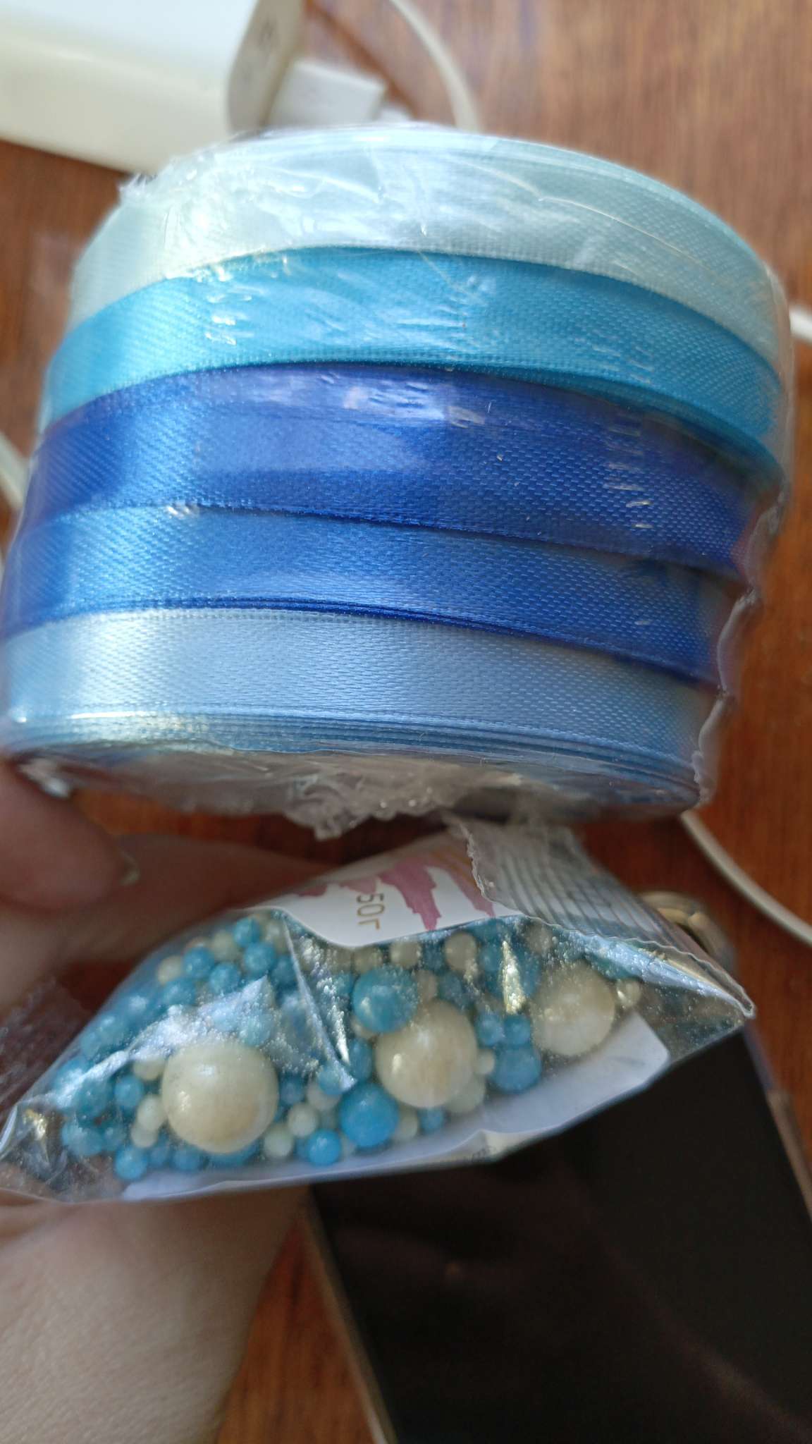 Фотография покупателя товара Атласная лента, набор 5 шт., 6 мм, 23±1 м, синяя, голубая - Фото 1