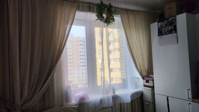 Фотография покупателя товара Шторы для кухни «Этель» ECO, 130(±6)×180 см - 2 шт., подхваты - 2 шт., молочные - Фото 1