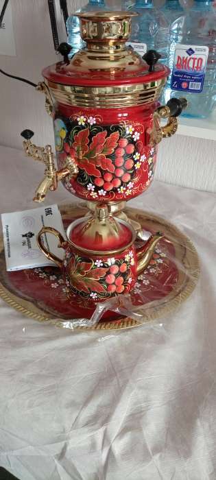 Фотография покупателя товара Набор «Рябина», 3 предмета, самовар 3 л, заварочный чайник 0,7 л, поднос - Фото 2