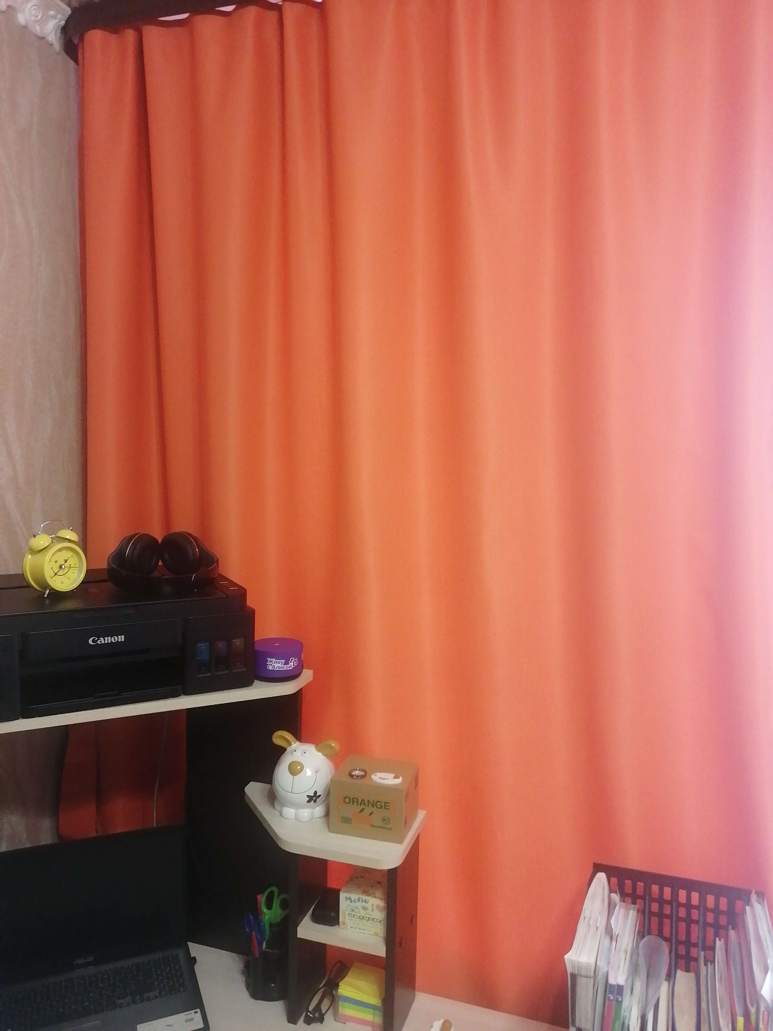 Фотография покупателя товара Штора портьерная "Этель" 200х250 см, цвет оранжевый, блэкаут, 100% п/э