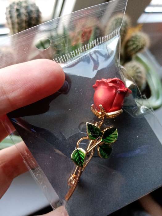Фотография покупателя товара Брошь «Цветок» роза, цвет красно-зелёный в золоте - Фото 5