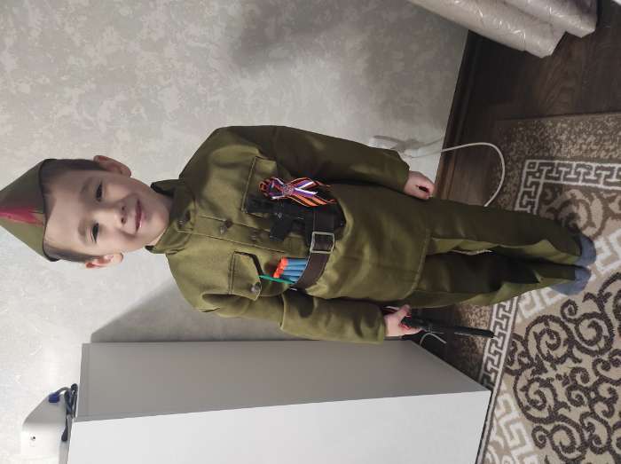 Фотография покупателя товара Костюм военного, гимнастёрка, ремень, пилотка, брюки, 5-7 лет, рост 122-134 см