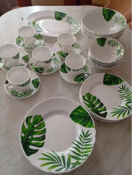 Фотография покупателя товара Столовый сервиз «Лист папоротника», 37 предметов, стеклокерамика, белый - Фото 1