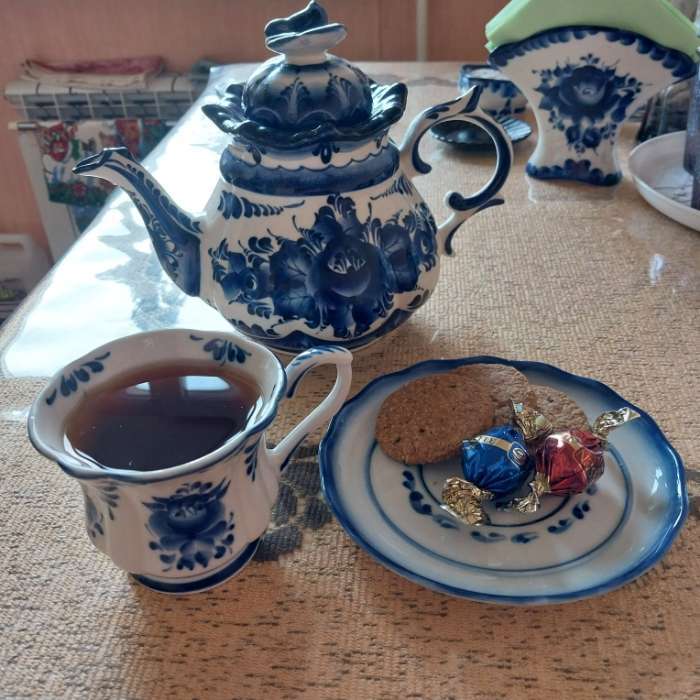 Фотография покупателя товара Чашка фарфоровая гжель «Валерия», H=8.5 см - Фото 1