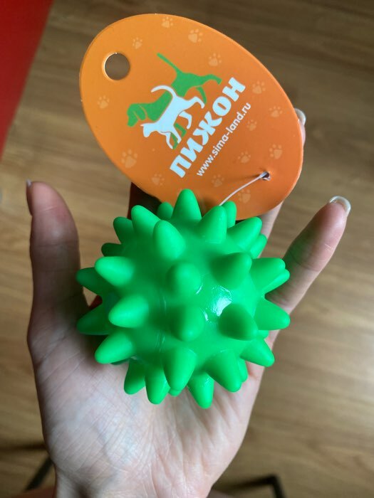Фотография покупателя товара Игрушка пищащая "Мяч с шипами" для собак, 6,5 см, голубая - Фото 3