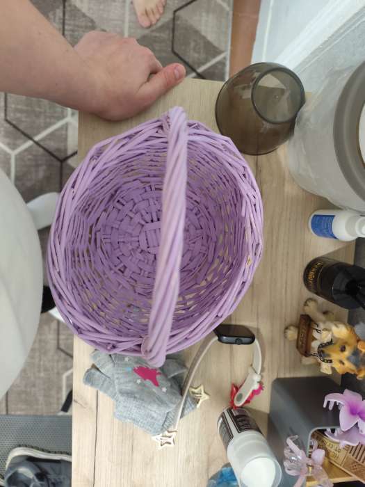 Фотография покупателя товара Корзина плетёная для хранения, 20×20×11.5 см, ручка h=13.5 см, лоза, сиреневая - Фото 4