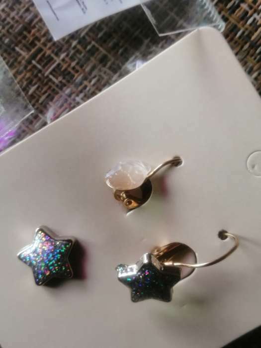 Фотография покупателя товара Серьги ассорти «Звёзды» блёстки, цвет серебро в золоте