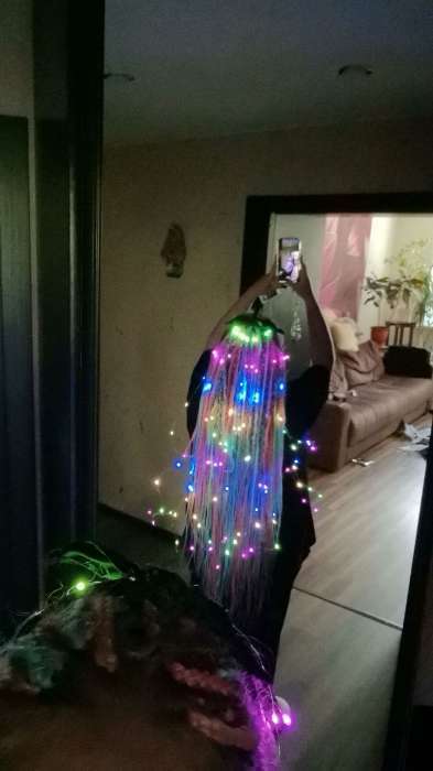 Фотография покупателя товара Гирлянда «Конский хвост» 10 нитей по 1 м, IP20, серебристая нить, 100 LED, 2 режима, от батареек АА×3, свечение мульти - Фото 2